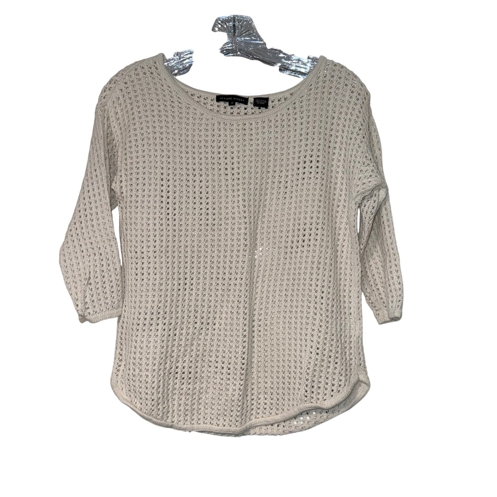 Jeanne Pierre Open Knit Crochet Sweater‎ Womens Small Cream Cotton